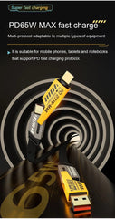 65W 4 in 1 Metal Fast Charging Data Cable For (iPhone & Android)