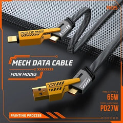 65W 4 in 1 Metal Fast Charging Data Cable For (iPhone & Android)