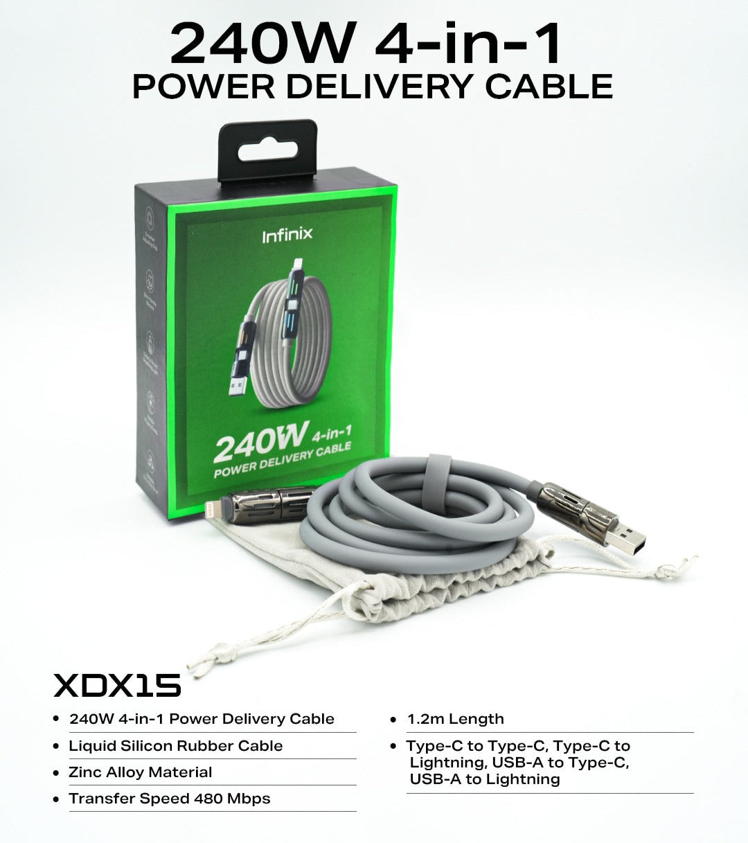 240W 4- in- 1 Power Delivery Charging Cable