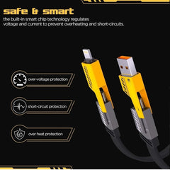 65W 4 in 1 Metal Fast Charging Data Cable For (iPhone & Android)