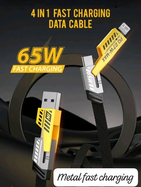 65W 4 in 1 Metal Fast Charging Data Cable For (iPhone & Android)