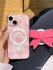 -Transparent Pink Bow-Case Available For all Phone Models