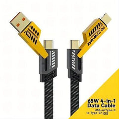 65W 4 in 1 Metal Fast Charging Data Cable For (iPhone & Android)