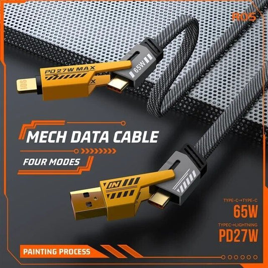 65W 4 in 1 Metal Fast Charging Data Cable For (iPhone & Android)